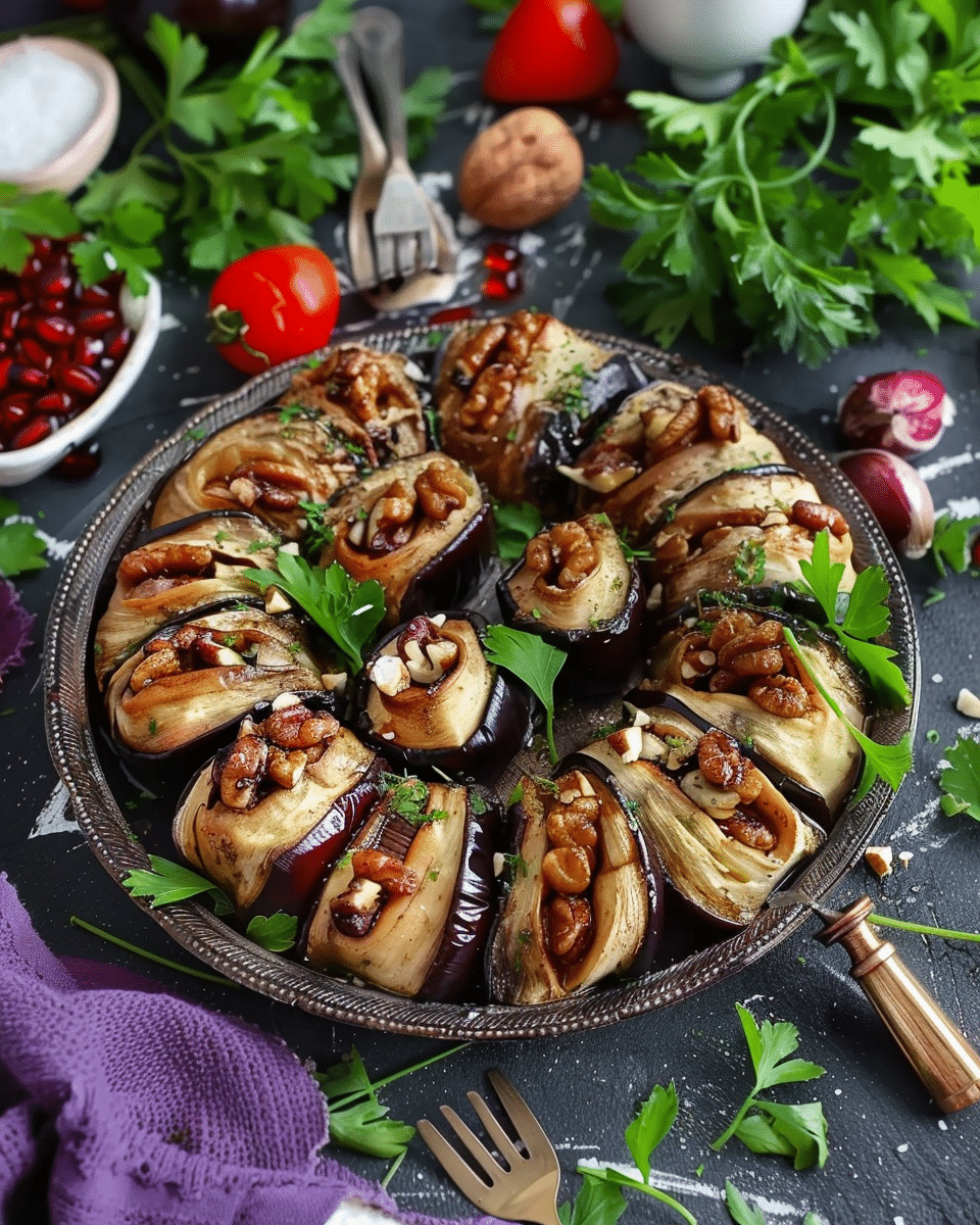 Georgian Eggplant Rolls with Walnuts