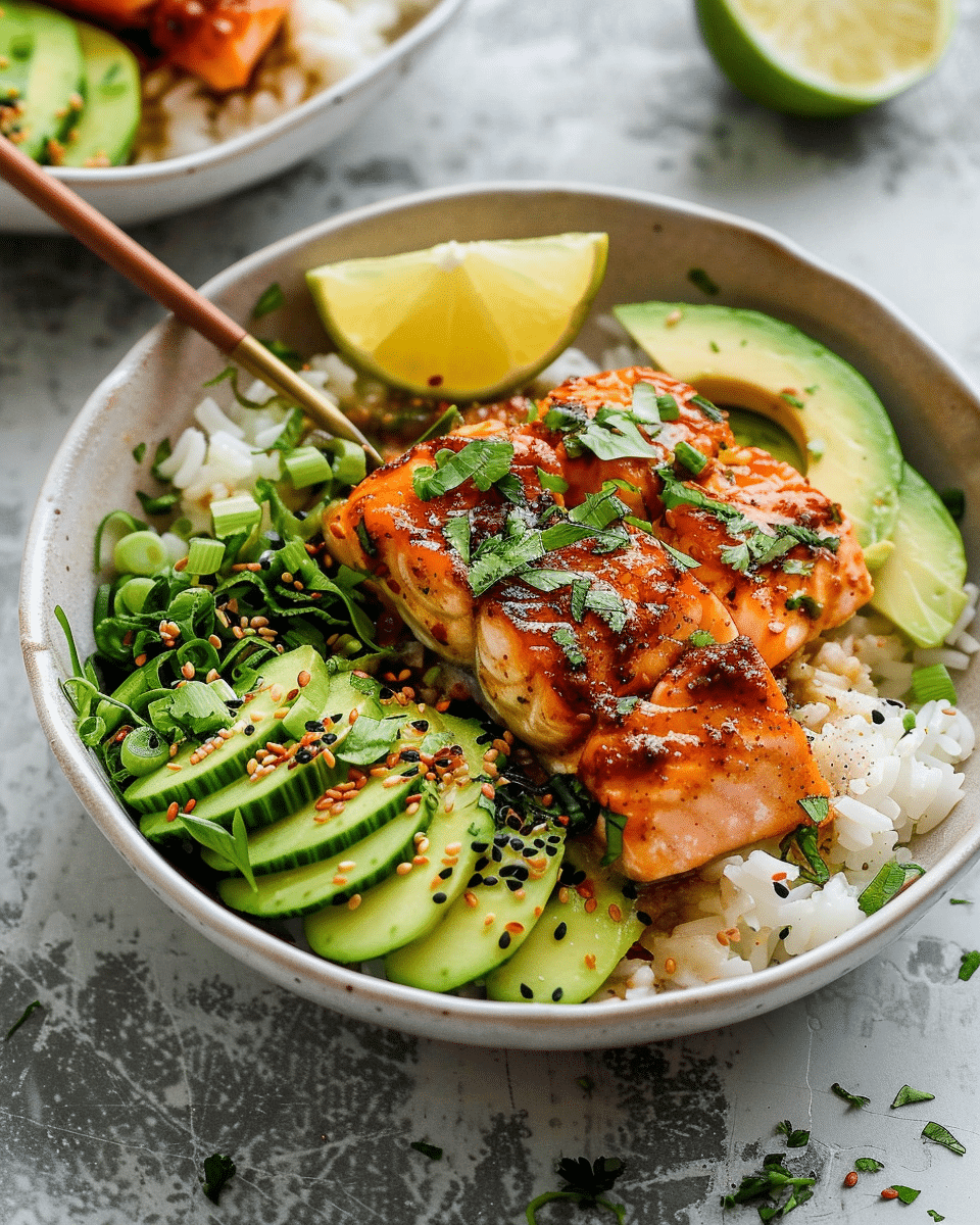 Spicy Salmon Bowls with Coconut Rice