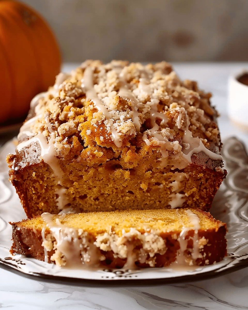 Streusel-Topped Pumpkin Bread with Maple Glaze