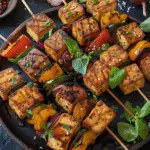 Grilled Tofu Steaks with Vegetable Skewers