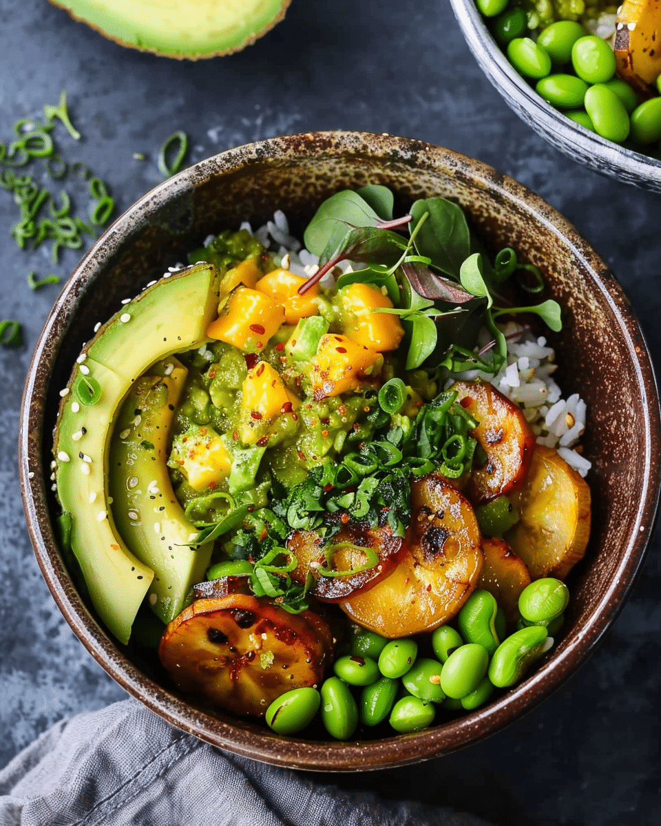 Avocado Plantain Rice Bowl Recipe with Edamame Beans