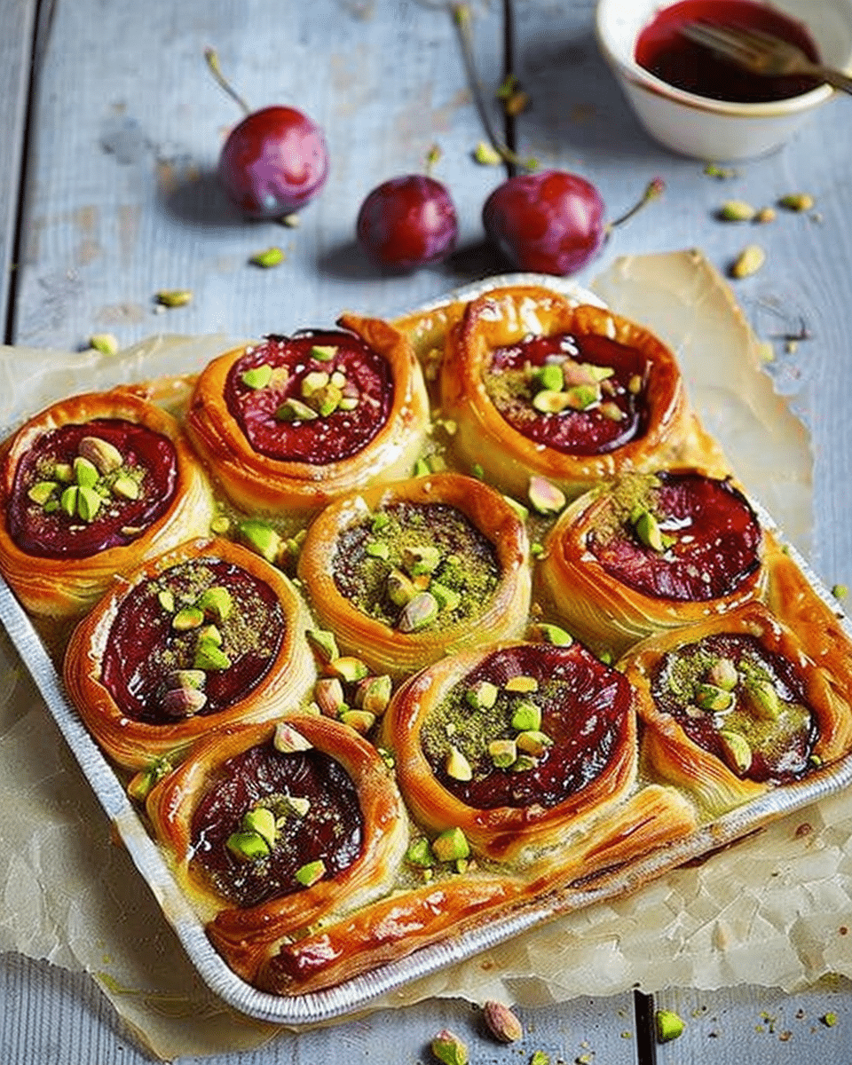 Roasted Plum and Pistachio Custard Pastries