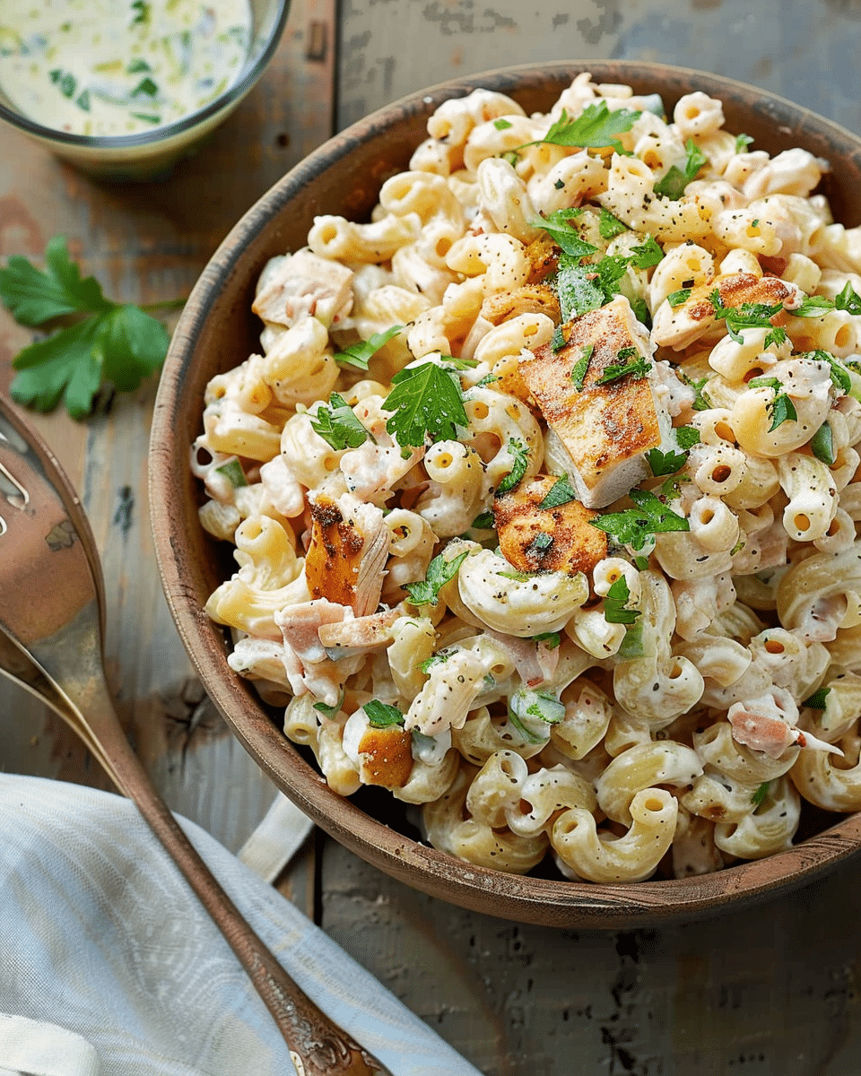 Creamy Macaroni Pasta Salad with Chicken