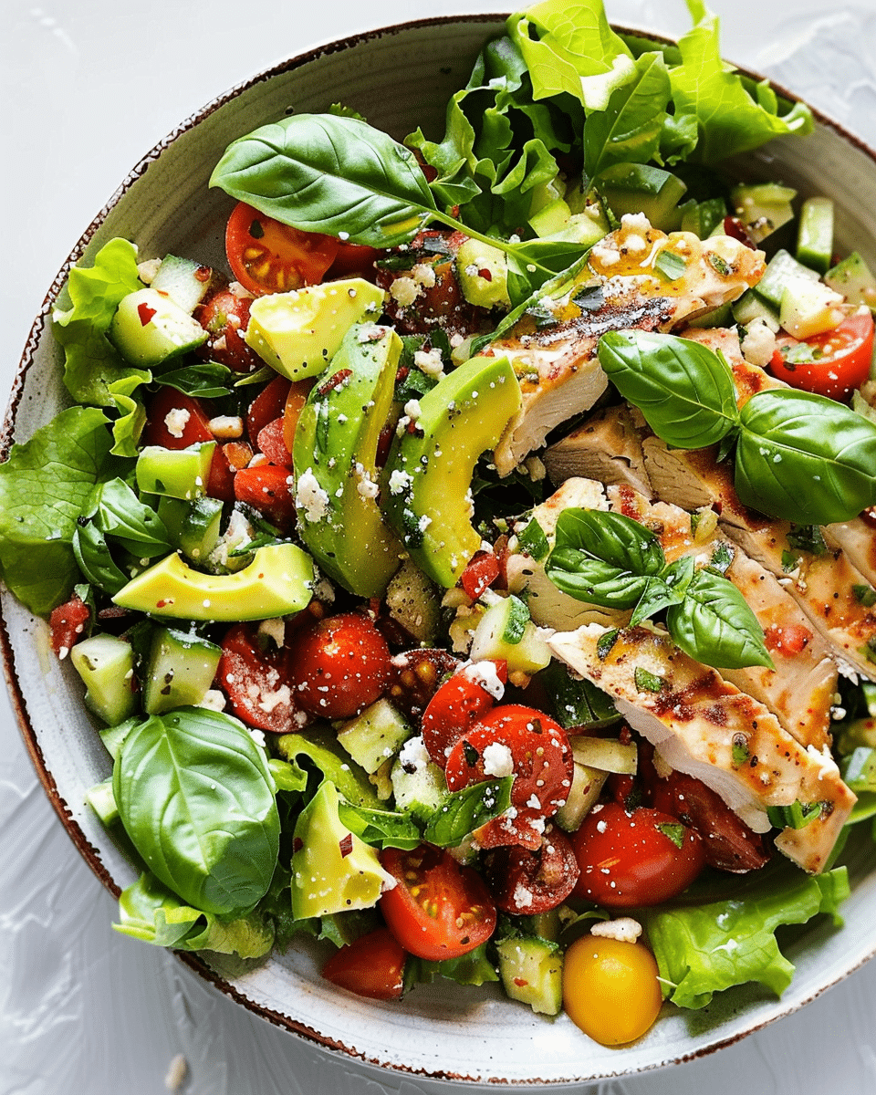 Tomato, Avocado, Chicken and Basil Salad