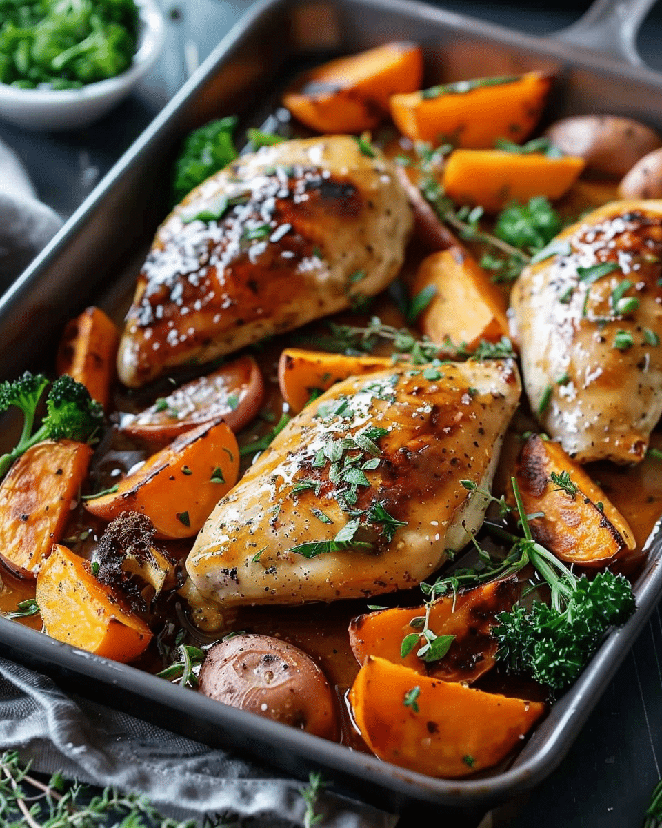 Sheet-Pan Maple-Glazed Chicken Breasts with Sweet Potatoes