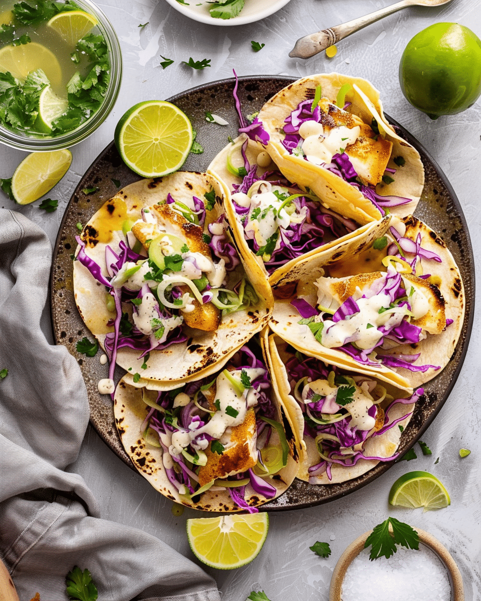 Easy Fish Tacos with Honey-Lime Cabbage Slaw