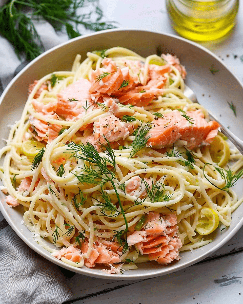 Garlic Dill Salmon Pasta