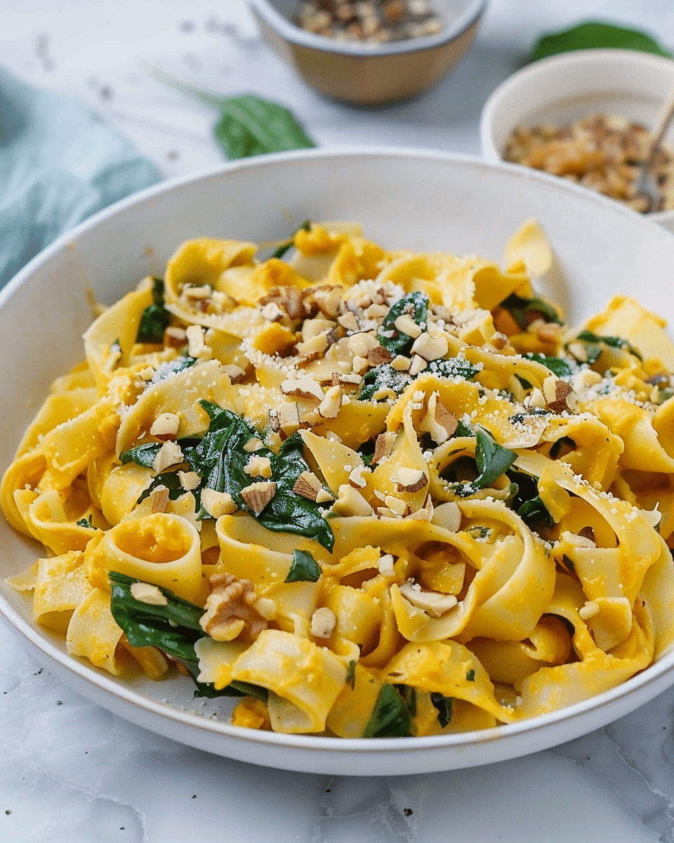 Pumpkin Pasta With Spinach And Walnuts