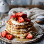 Buttermilk Pancakes with Chamomile Cream and Gingered Strawberries