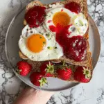 Toasts with Jam, Eggs and Strawberries