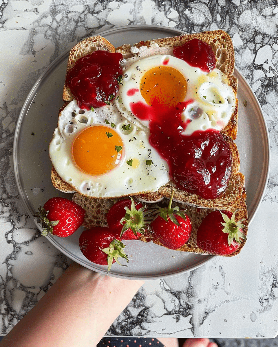 Toasts with Jam, Eggs and Strawberries
