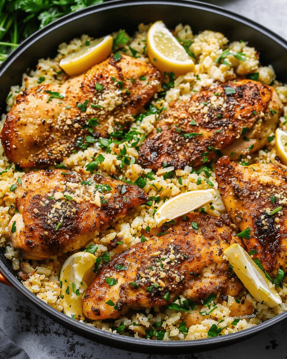 Garlic Butter Chicken with Parmesan Cauliflower Rice