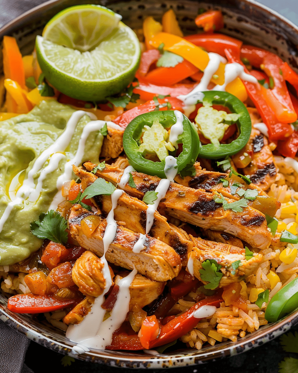 Healthy Chicken Fajita Bowls with Rice