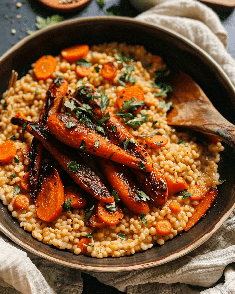 Creamy Vegan Barley Risotto with Roasted Carrots