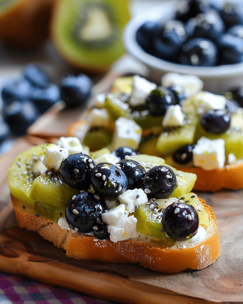 Golden Kiwi, Blueberry, and Feta Bruschetta