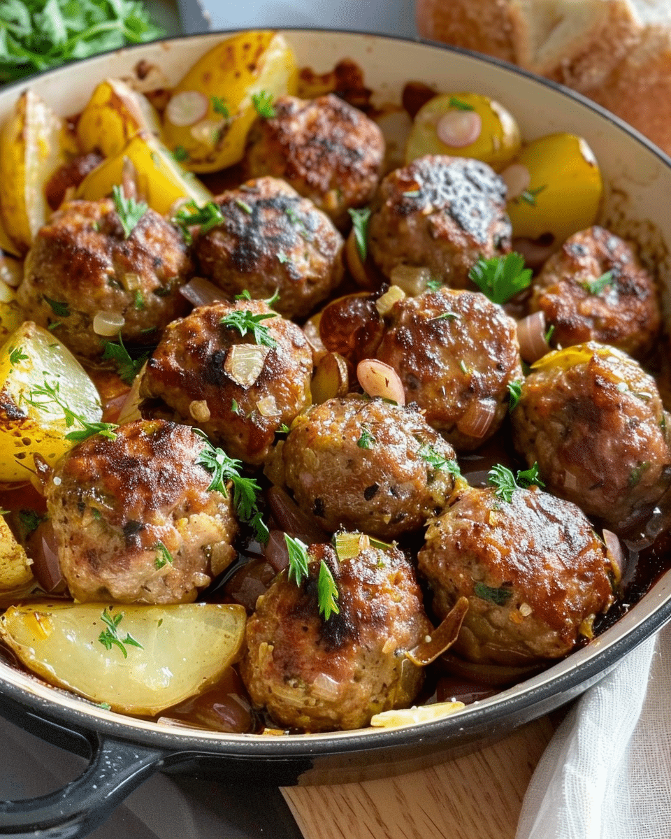Baked Greek Meatballs and Potatoes
