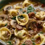 Tuscan Tortellini Mushroom + Sausage Soup