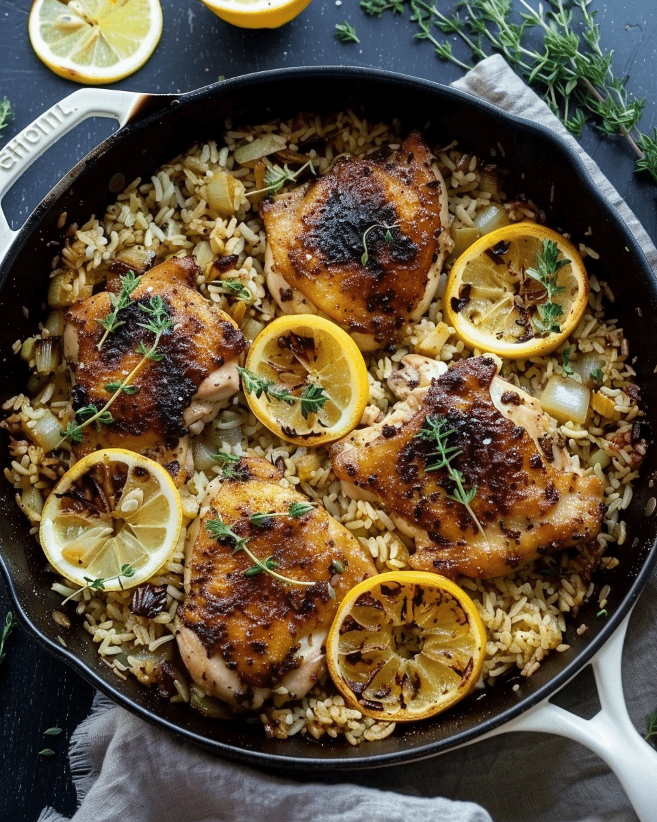 One Pan Lemon Chicken + Rice