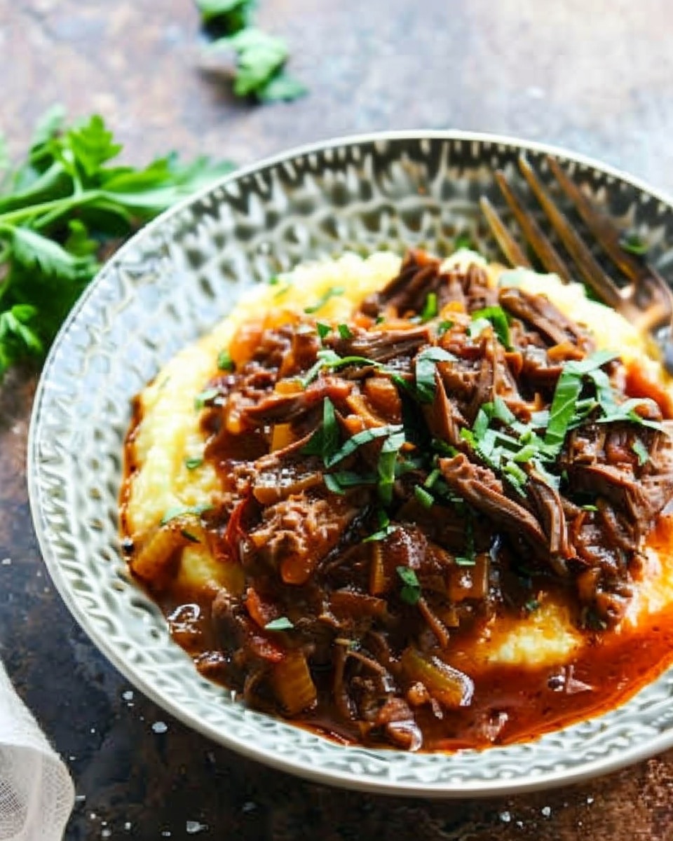 Crockpot Braised Beef Ragu with Polenta