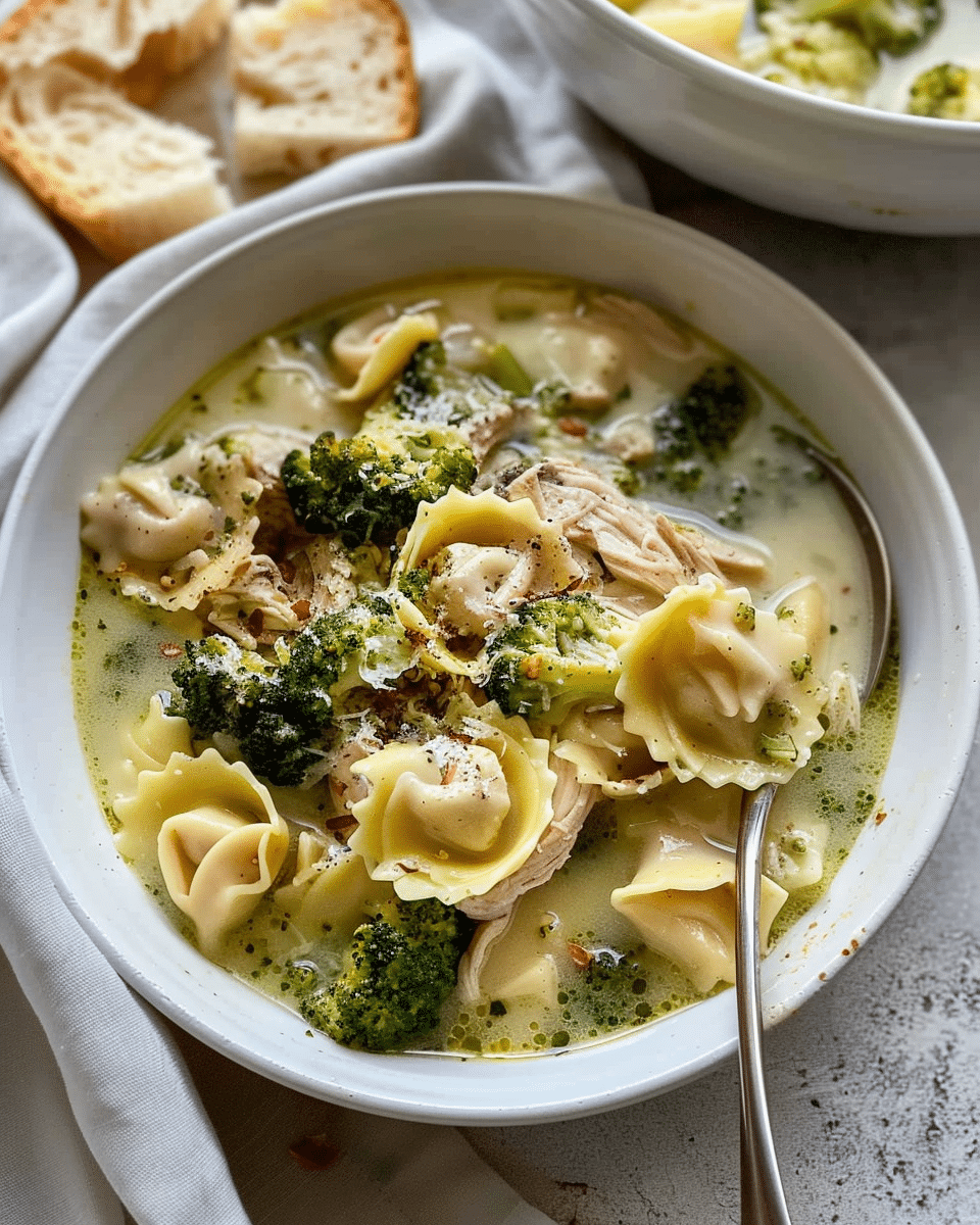Italian Broccoli + Chicken Tortellini Soup