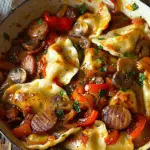 Pierogi with Kielbasa Mushrooms and Peppers