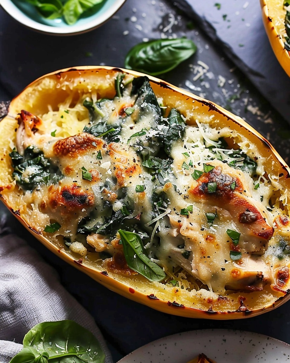 Spaghetti Squash with Creamed Spinach and Chicken