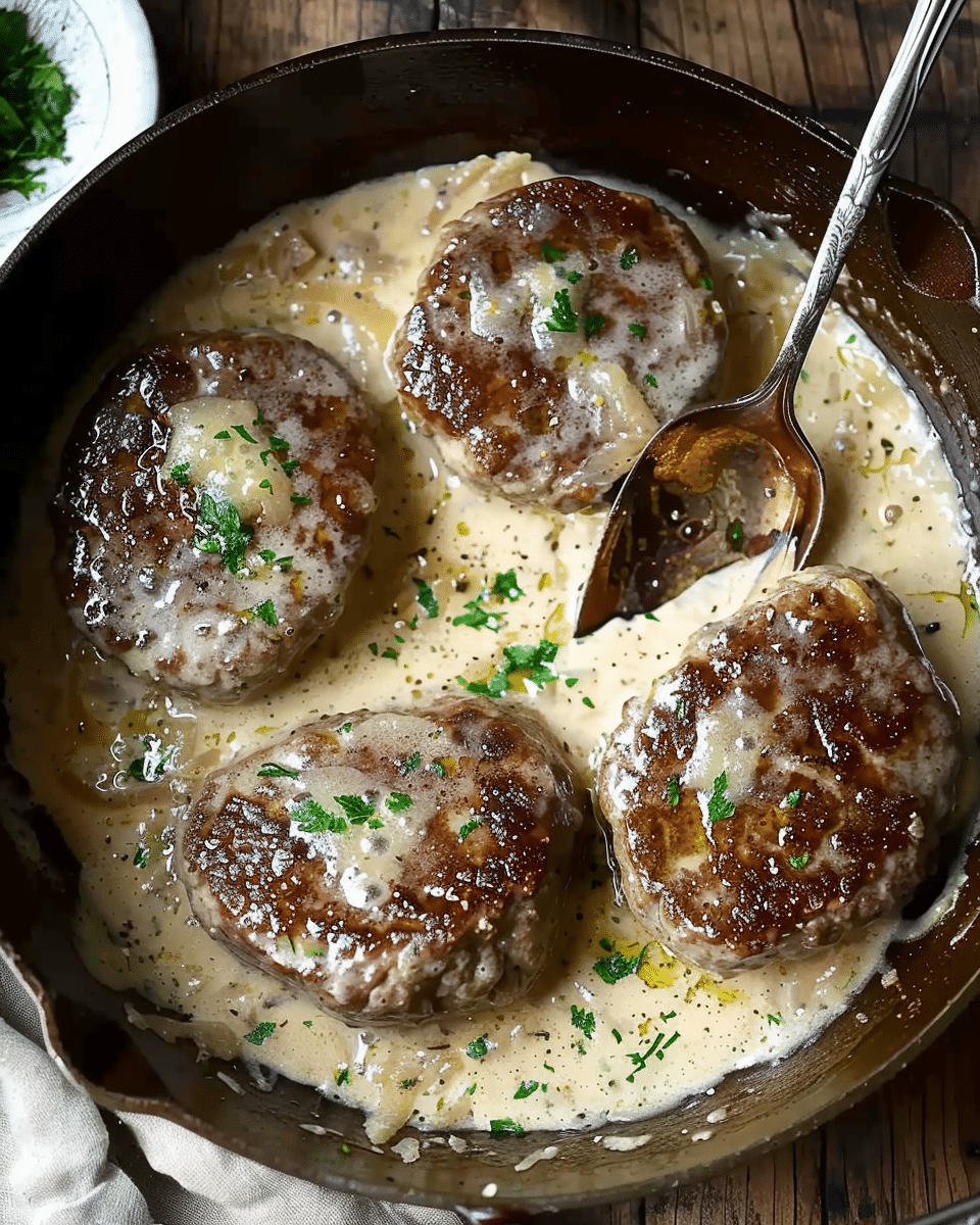 Salisbury Steaks in Horseradish Parmesan Sauce
