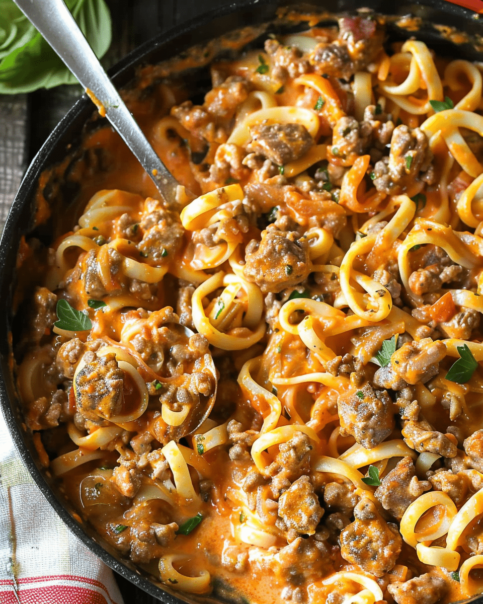 Roasted Red Pepper Beef Alfredo