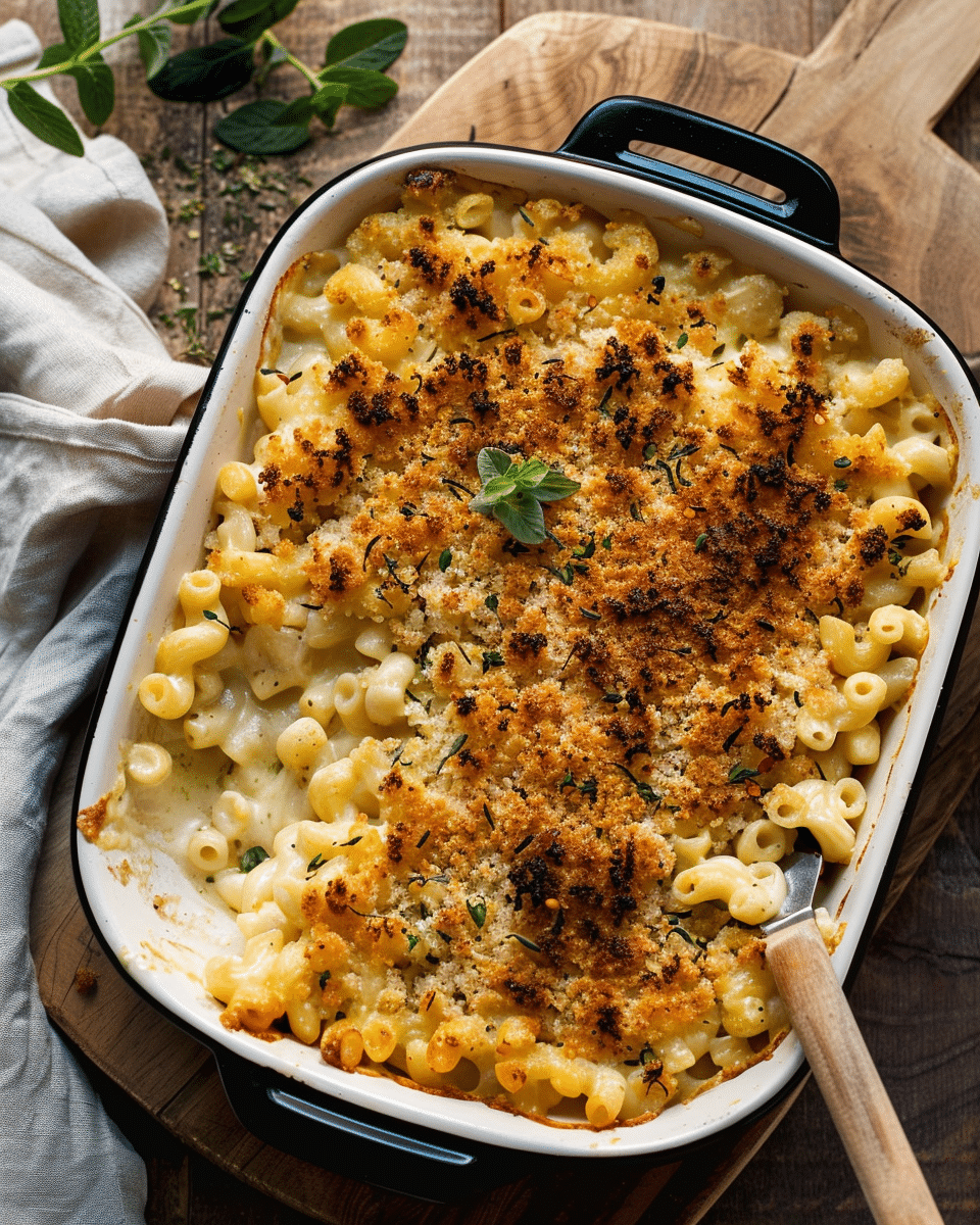 Creamy Baked Mac and Cheese with Herbed Breadcrumbs