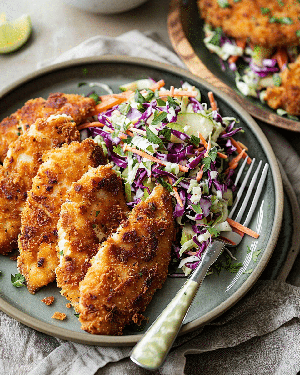Crispy Chicken Cutlets with Apple Slaw