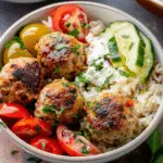 15 Minute Greek Rice Bowl With Turkey Meatballs