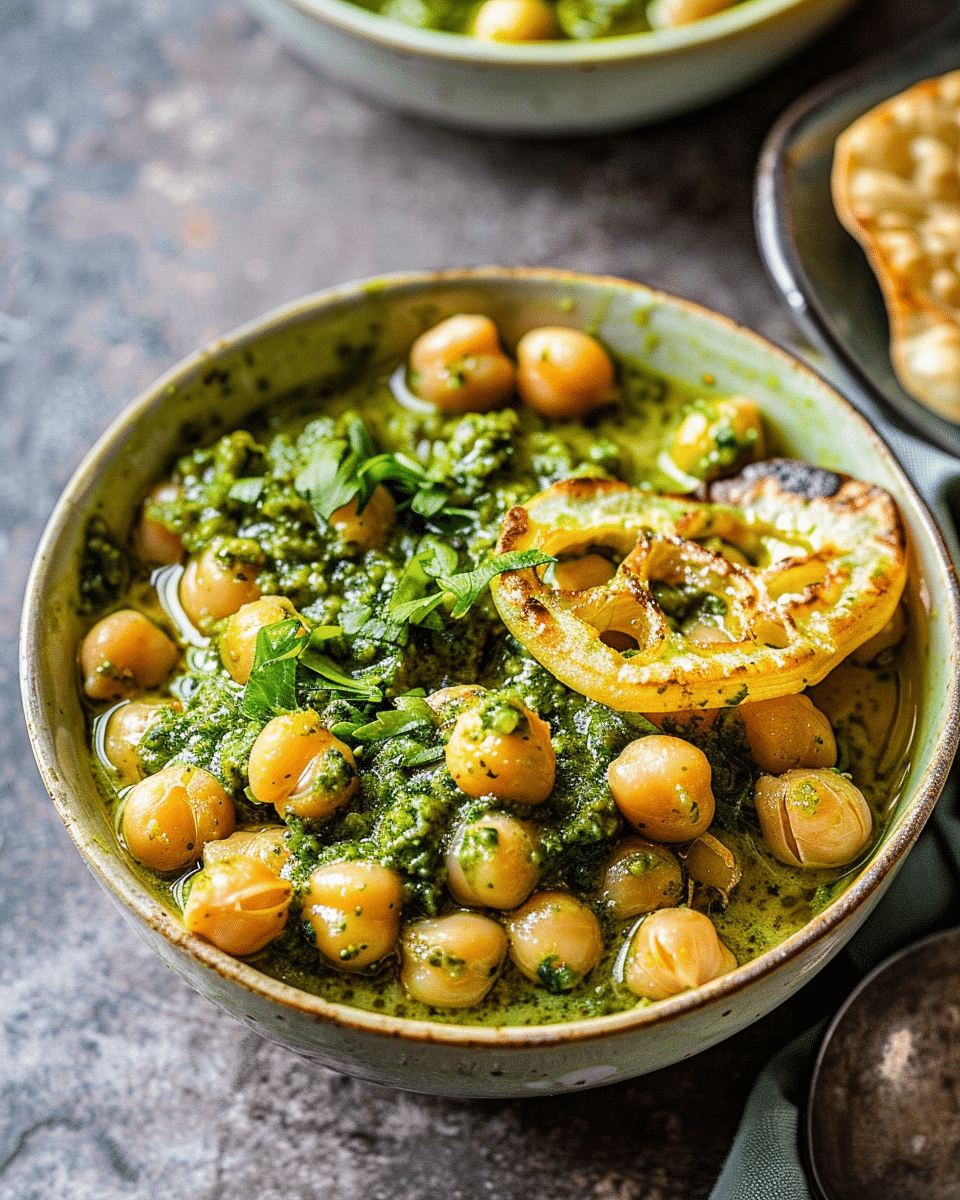 Braised Chickpeas in a Creamy Pesto Sauce
