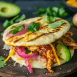 Arepas with Pulled BBQ Chicken, Cheddar, Pickled Onions and Avocado