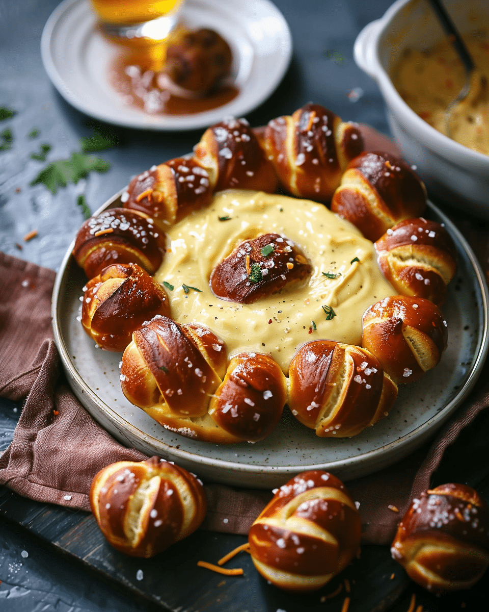 Pretzel Pigs in a Blanket with Cheddar-Stout Dip