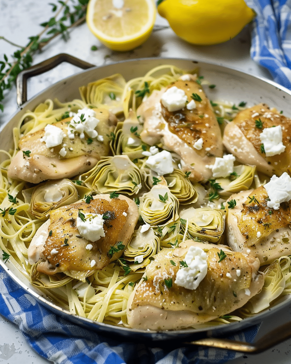 Skillet Chicken with Artichokes, Lemon, and Feta
