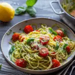 Lemon Basil Pesto Spaghetti with Bursting Tomatoes