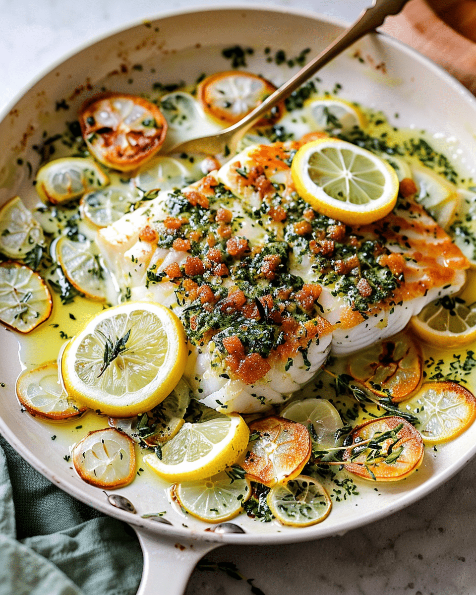 Baked Cod With Herb Lemon Butter Sauce