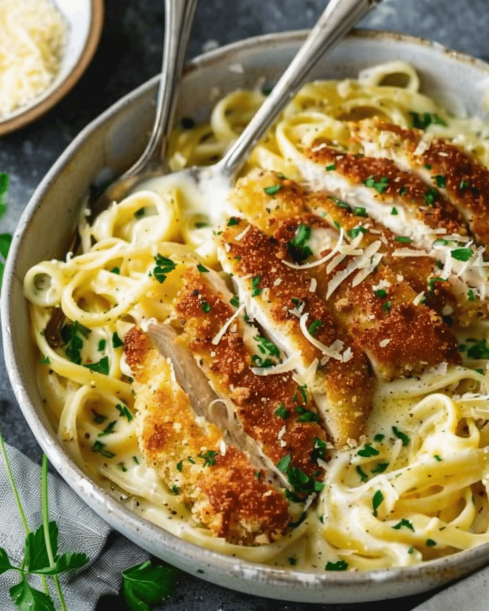 Crispy Chicken Schnitzel Alfredo