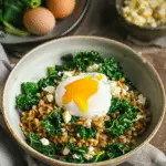 Stir Fried Farro with Garlicky Kale and Poached Egg