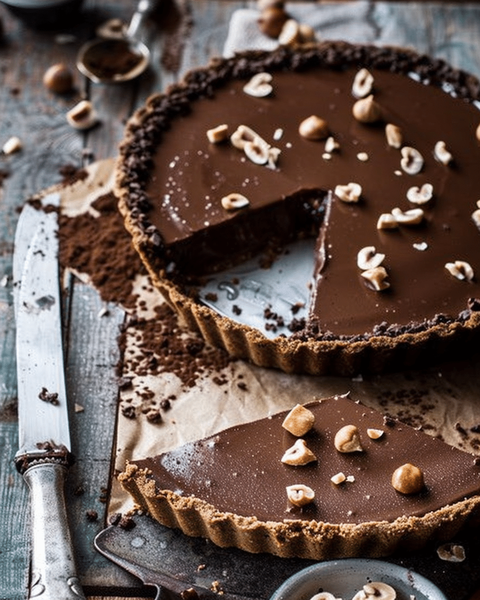 Vegan Chocolate Tart with Hazelnut Crust
