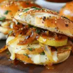 Pear Apple Cheddar Caramelized Onion Grilled Cheese Bagel Sandwich