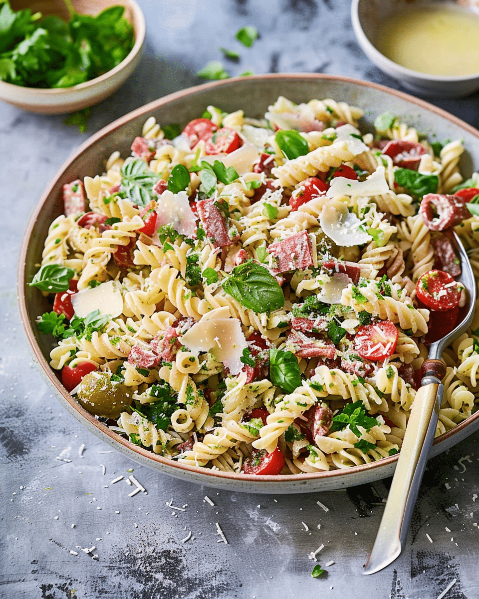 Antipasto Pasta Salad with Parmesan Herb Vinaigrette