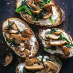 Brown Butter Ramps and Oyster Mushrooms on Ricotta Crostini
