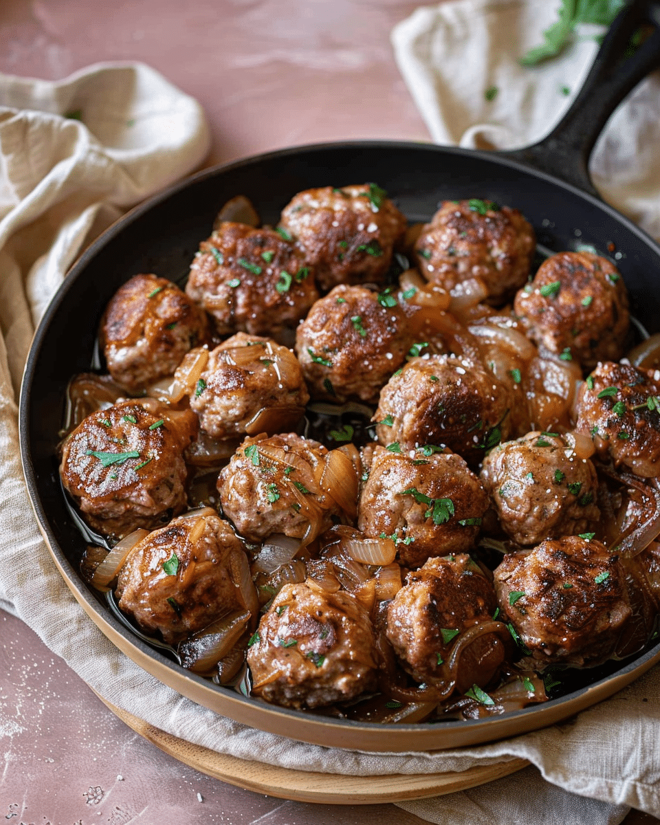 Juicy Lamb Meatballs with Caramelized Onions