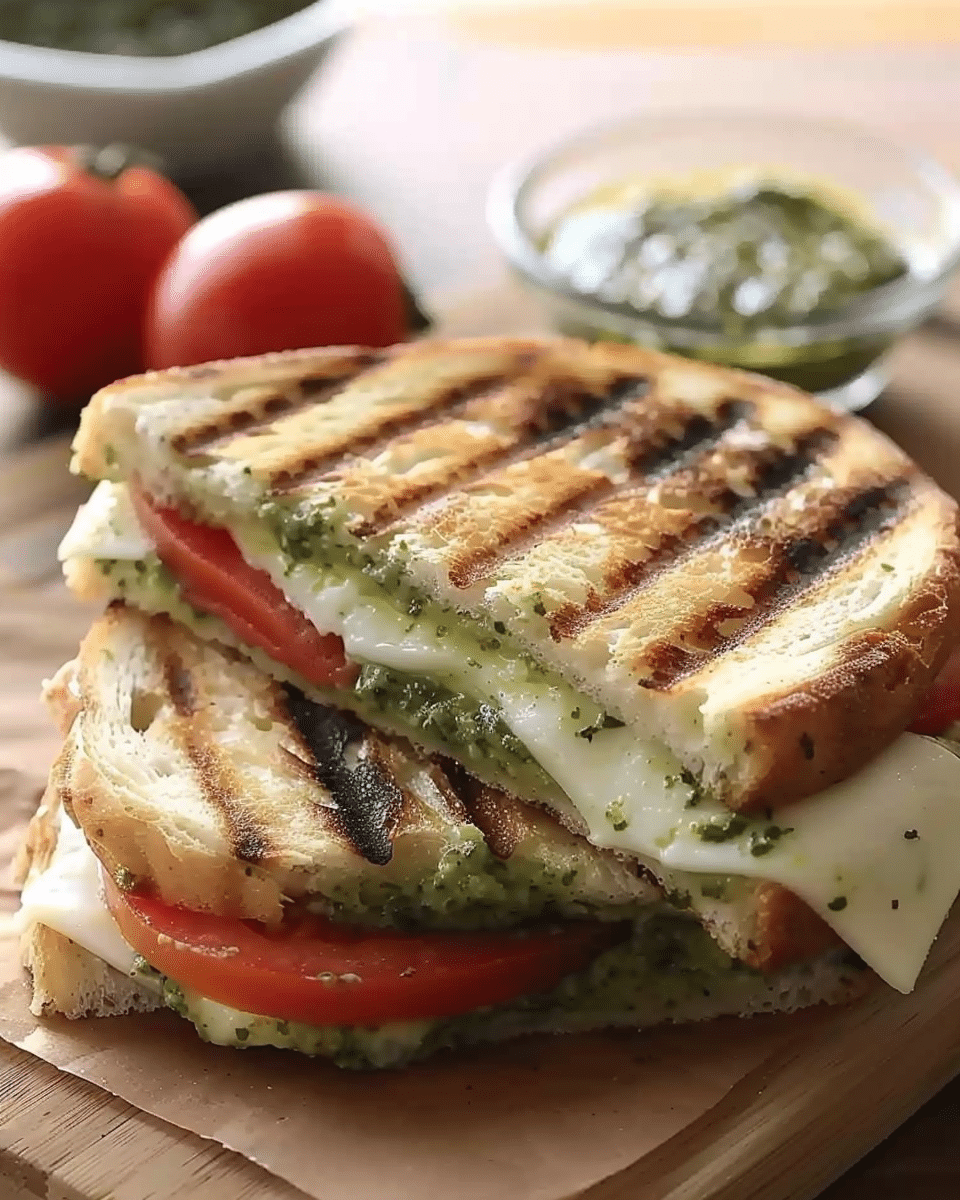 Pesto, Mozzarella and Tomato Panini