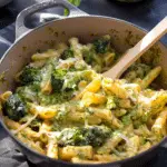 One Pot Broccoli Cheese Pesto Pasta