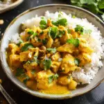 Crockpot Thai Yellow Curry Chicken with Garlic Rice