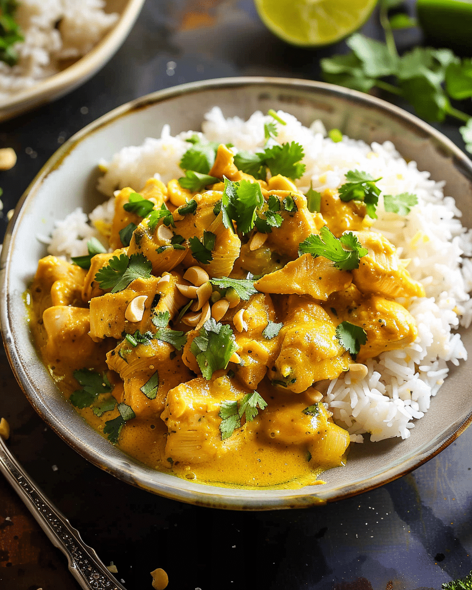 Crockpot Thai Yellow Curry Chicken with Garlic Rice