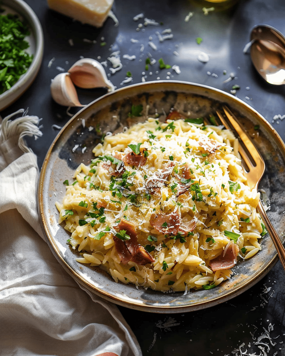 Lemon Butter Orzo Carbonara
