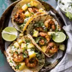 Pineapple Shrimp Tacos with Cilantro Garlic Sauce